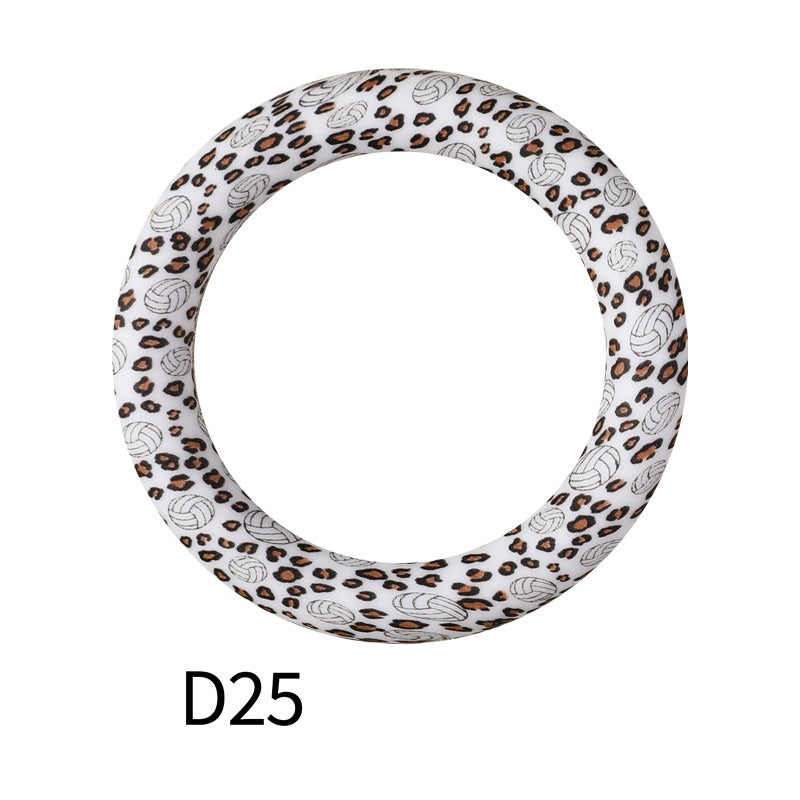 65mm Printed Silicone Beads Ring Shape Printed Design 31