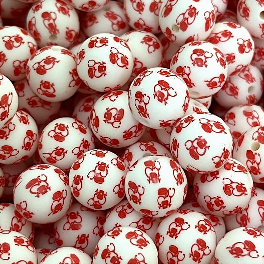 50pcs 15mm Red Heart Stethoscope ECG Printed Silicone Beads