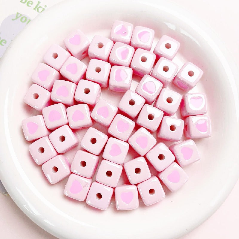 10pcs 12mm Heart Cube Acrylic Beads DIY Bracelet Making 22