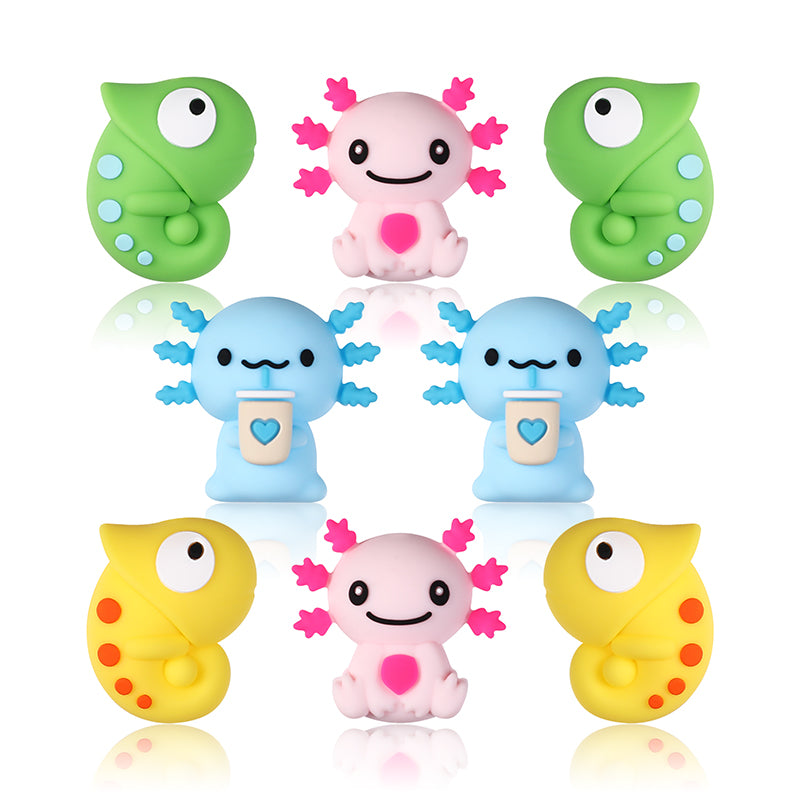 20Pcs Silicone 3D Focal Beads Reptile Salamander Chameleon Side Profile 10