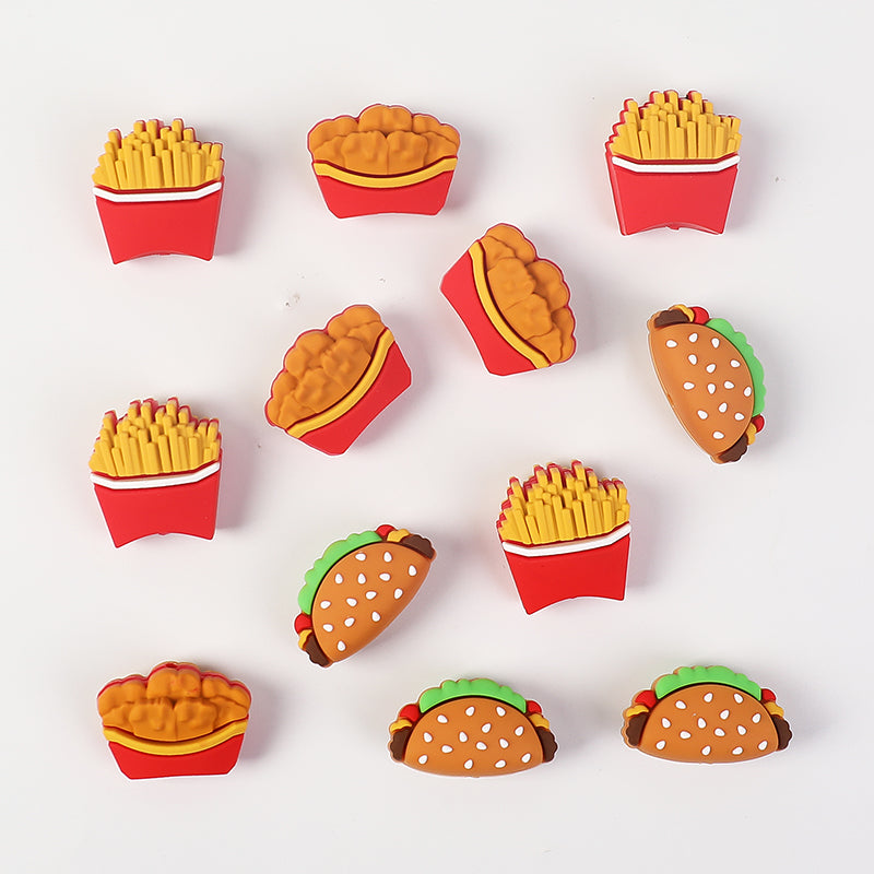 20Pcs Silicone 3D Focal Beads Fast Food Chicken Nuggets French Fries Taco 6