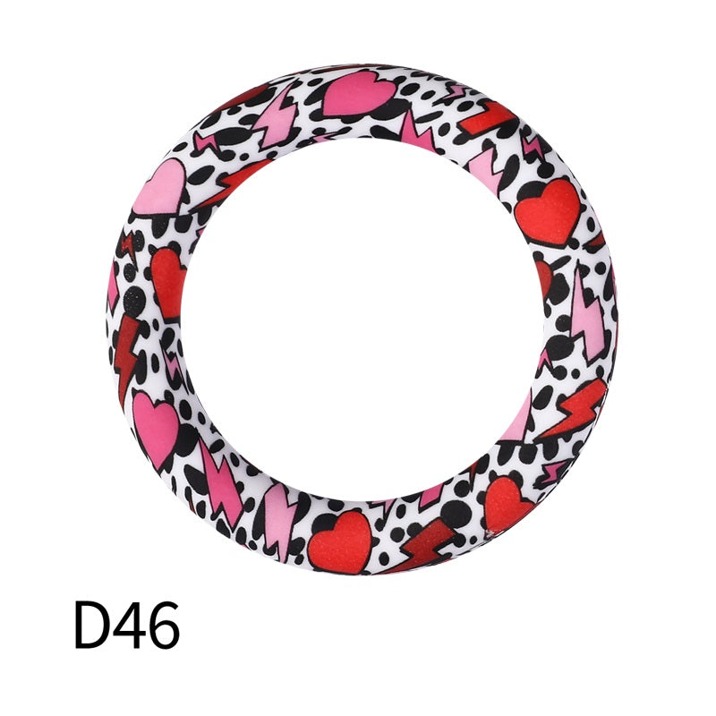 65mm Printed Silicone Beads Ring Shape Printed Design 52