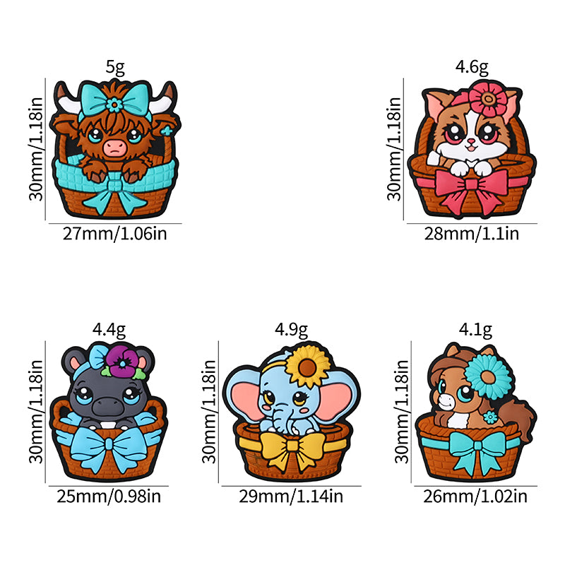 Silicone 3D Focal Beads Cartoon Basket Animals Sitting in Woven Basket 9