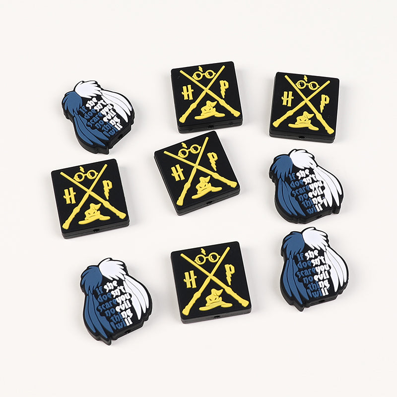 20Pcs Silicone Focal Beads Witch Magician With Printed Text 4