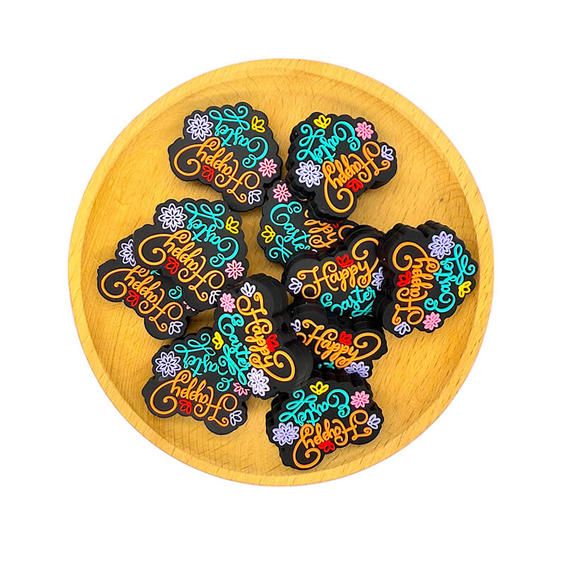 Silicone Focal Beads Easter Heart Happy Easter Text Design 2