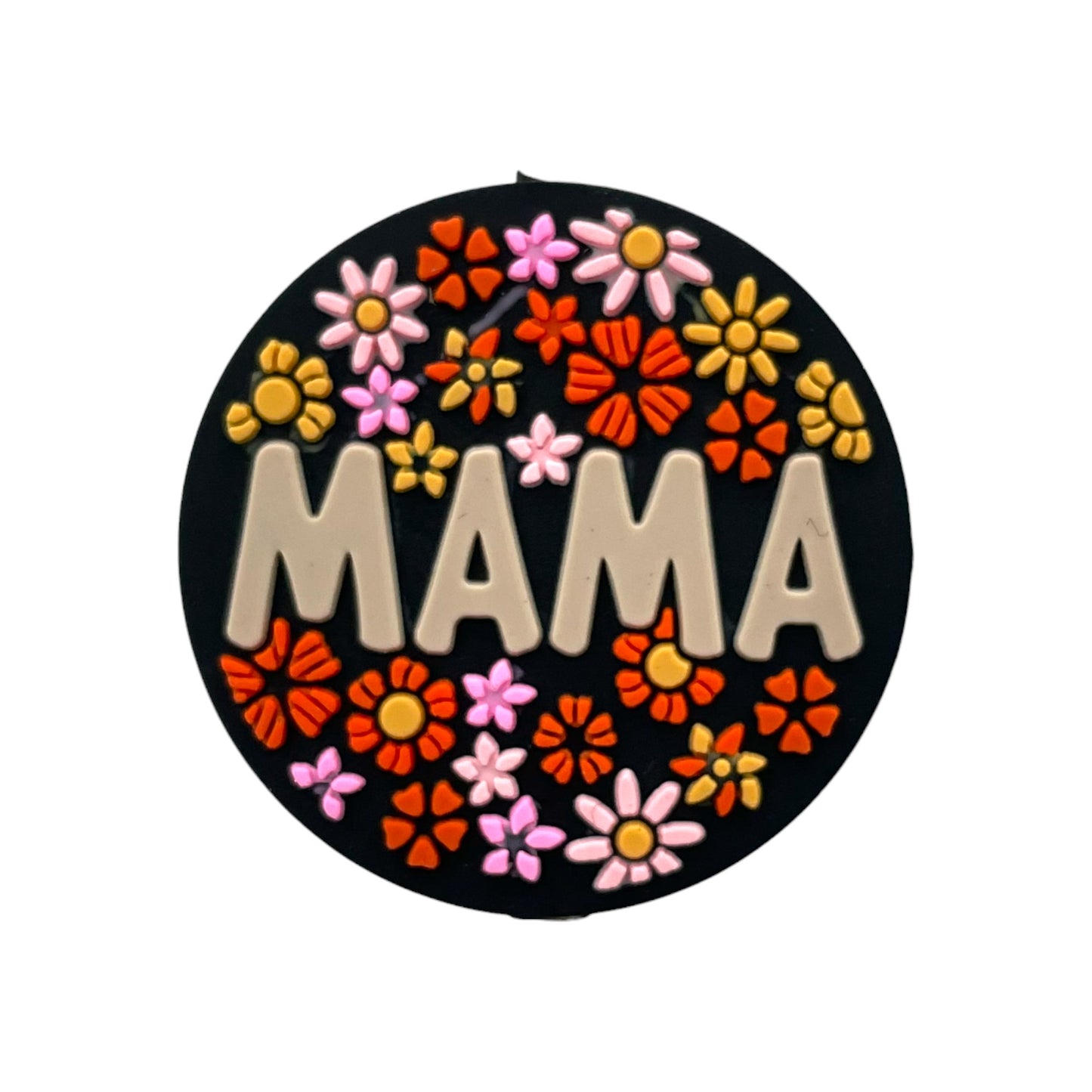 20pcs Silicone Focal Beads Mama Floral Pattern Round Design 2