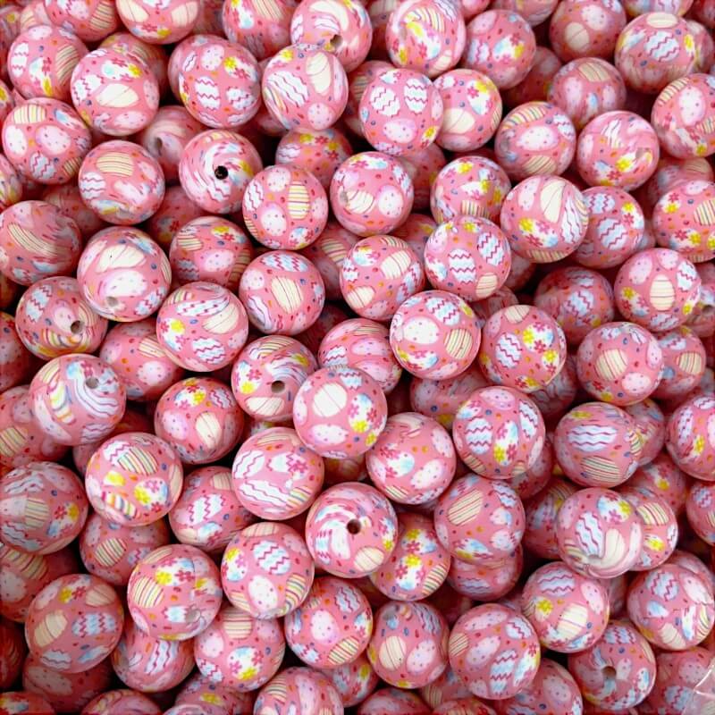 50pcs 15mm Easter Silicone Beads Yellow Red Color Egg Printed 2