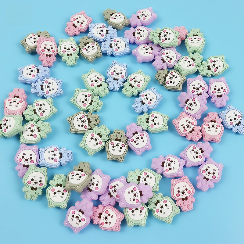 Silicone Focal Beads Colorful Little Bear Front Facing 4