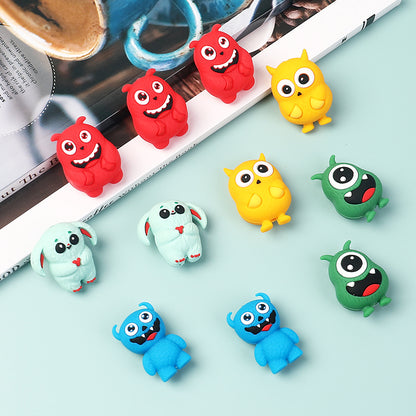 20Pcs Silicone 3D Focal Beads Cute Little Monster Various Colors 3