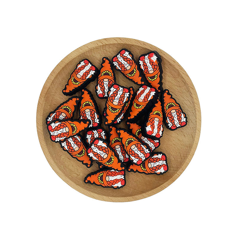 20pcs Silicone Focal Beads Gnome Orange Hat with Sunflower 2