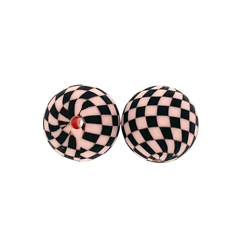 50pcs 15mm Printed Checkered Silicone Beads 16