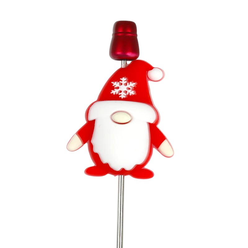 20Pcs Silicone 3D Focal Beads Christmas Red Snowflake Gnome Front Facing 2