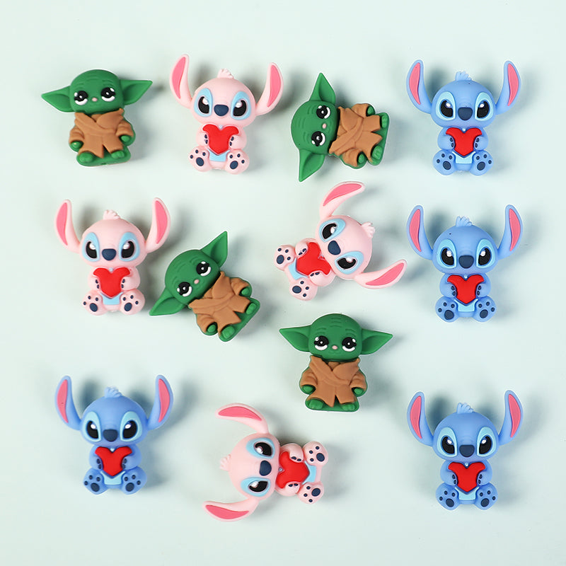 20Pcs Silicone 3D Focal Beads Blue Alien Character Large Ears and Green Alien Baby Large Ears 6