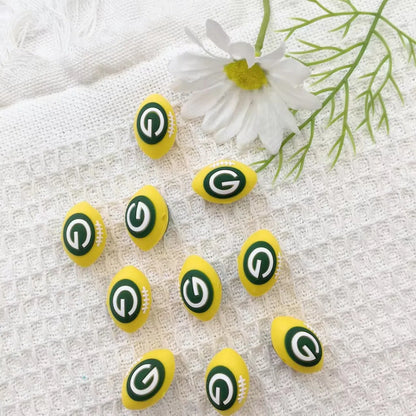 20Pcs Silicone 3D Focal Beads Yellow Rugby Ball Front Facing 5