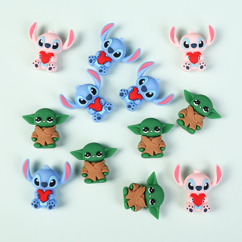 20Pcs Silicone 3D Focal Beads Blue Alien Character Large Ears and Green Alien Baby Large Ears 5