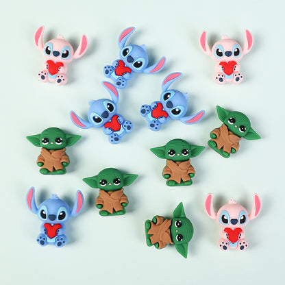 20Pcs Silicone 3D Focal Beads Blue Alien Character Large Ears and Green Alien Baby Large Ears 5