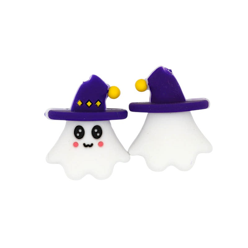 20Pcs Silicone 3D Focal Beads Halloween Witch Genie Ghost with Purple Hat