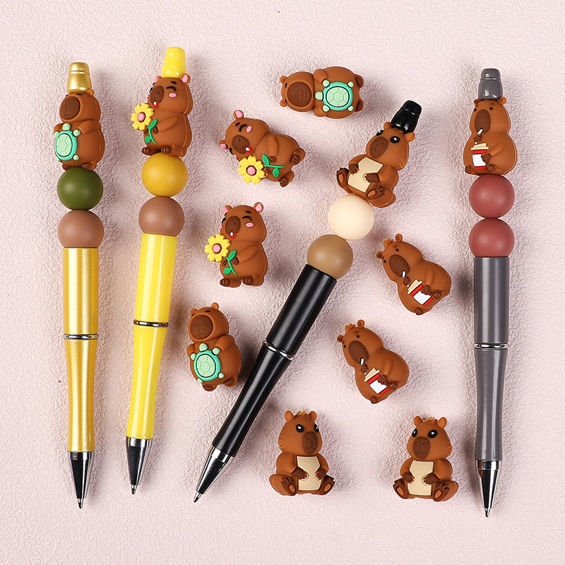 20Pcs Silicone 3D Focal Beads Capybara Holding Flower and Sitting Pose 7