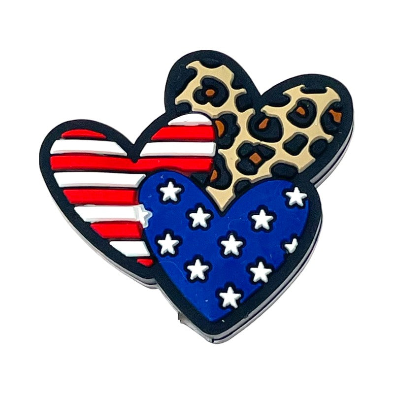 20pcs Silicone Focal Beads Independence Day US Love Three Hearts Design