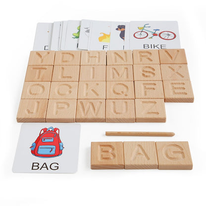 Wooden Montessori Toys Letter Card Slot Building Blocks Educational Toy 6