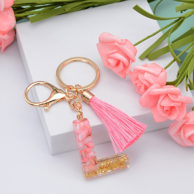 Resin Pink Tassel Letter Keychain A to Z Initial Charm 12