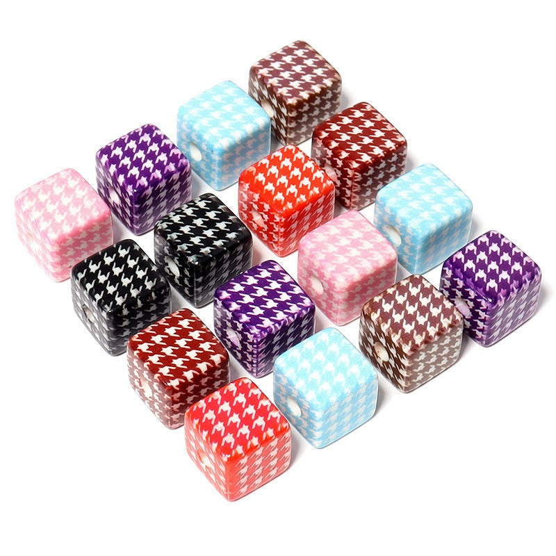 10pcs 16mm Houndstooth Pattern Square Acrylic Beads Jewelry Making 5