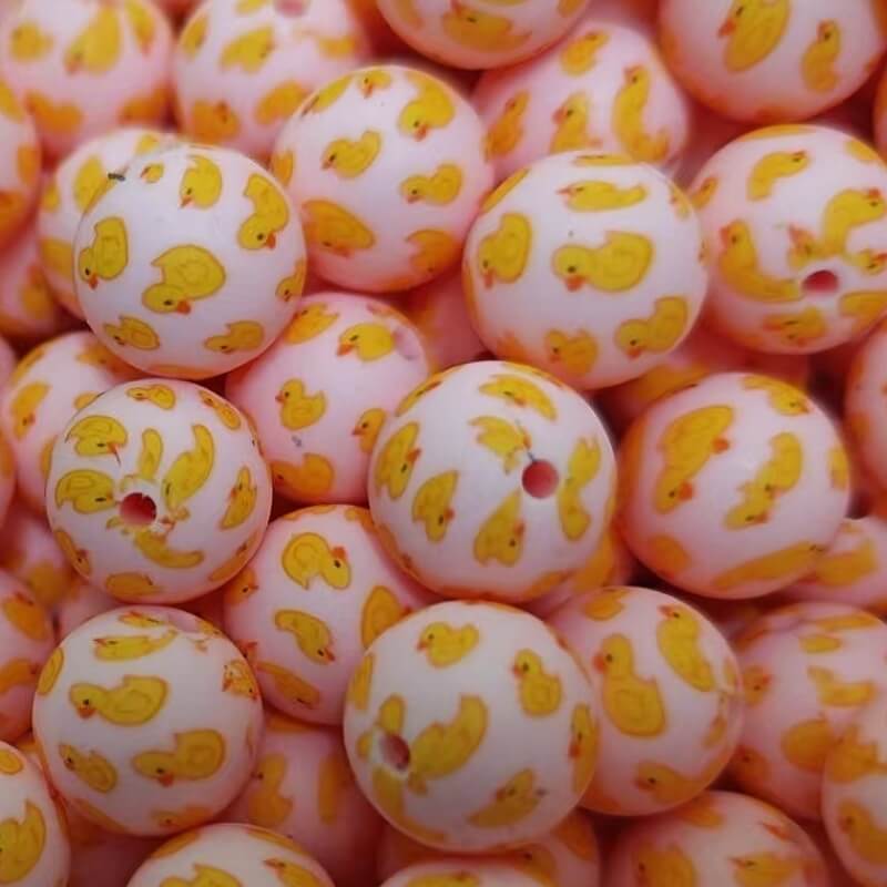 50pcs 15mm Cute Duck Print Silicone Beads Multi Base Design 7