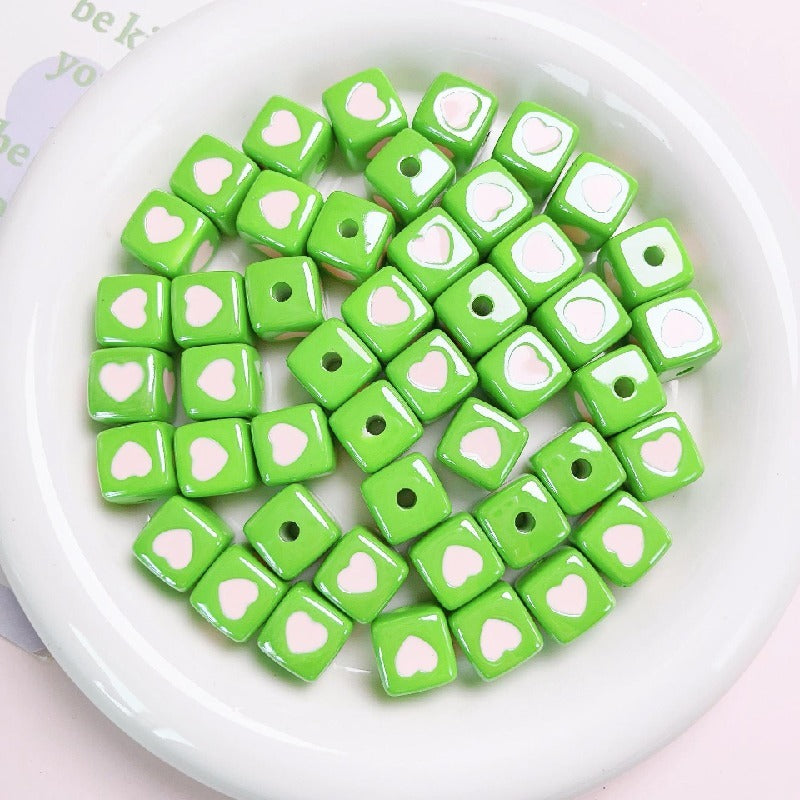 10pcs 12mm Heart Cube Acrylic Beads DIY Bracelet Making 13