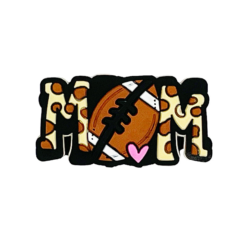 20pcs Silicone Focal Beads Rugby Mom Letter with Football Detail