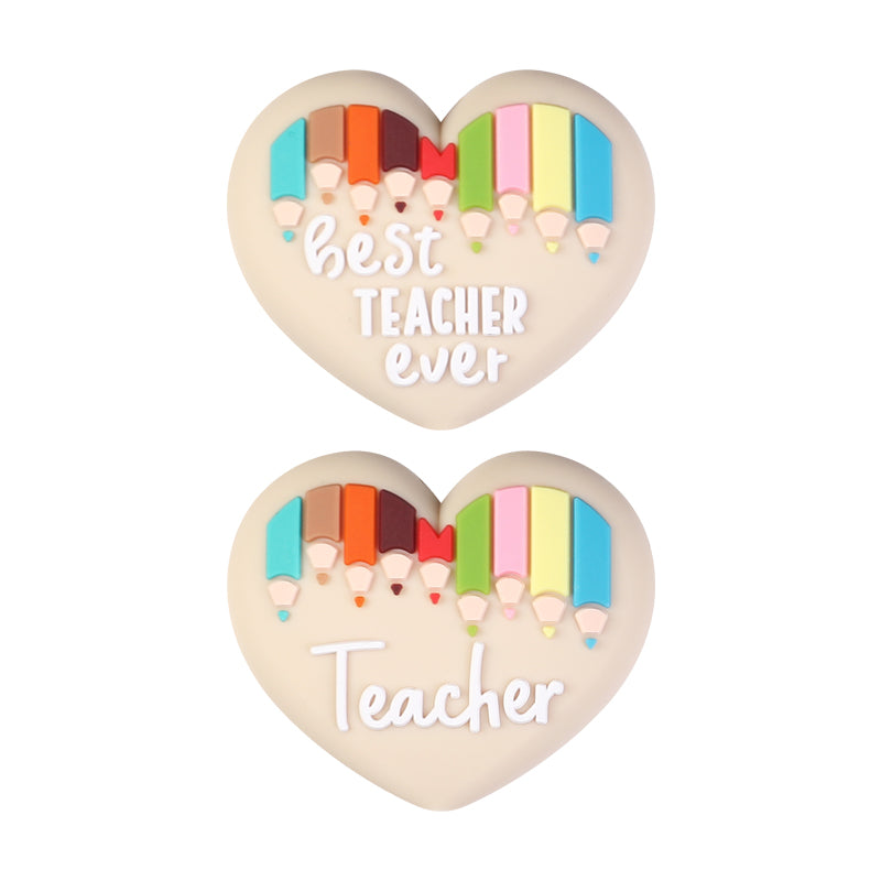 20Pcs Silicone 3D Focal Beads Teacher Color Pencil Apple Bookworm Design 10