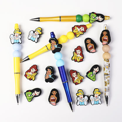 20Pcs Silicone Focal Beads Princess Red Hair Yellow Gloves Holding Hand 7