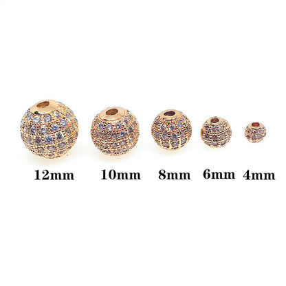 Brass Round Beads with Fancy Zirconia Pave 14mm 5pcs 3