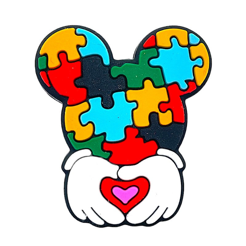 20pcs Silicone Focal Beads Puzzle Round Ear Mouse Character Holding Heart