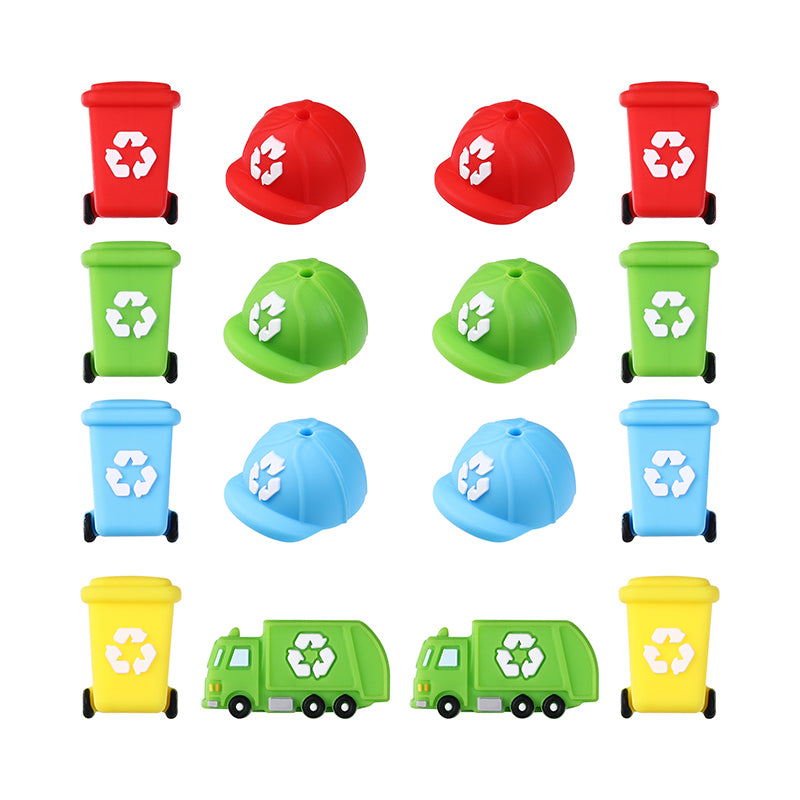 Silicone 3D Focal Beads Sanitation Series Recycling Bin and Cap Designs 10