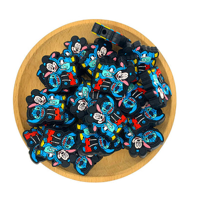 Silicone Focal Beads Blue Alien Character Large Ears with Round Ear Mouse Character Front Facing 2