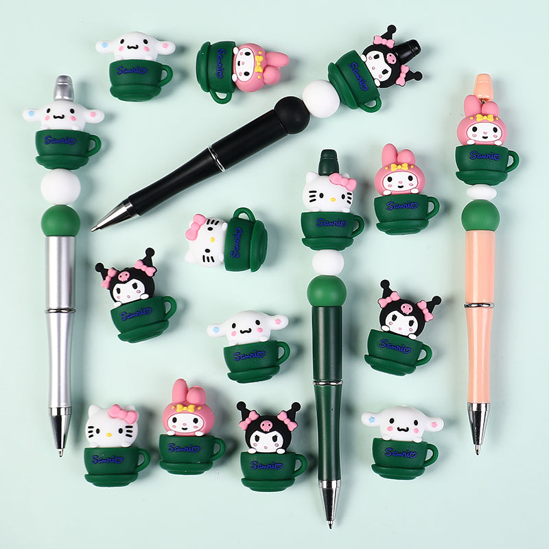20Pcs Silicone 3D Focal Beads Green Cup Character Sitting Pose 6