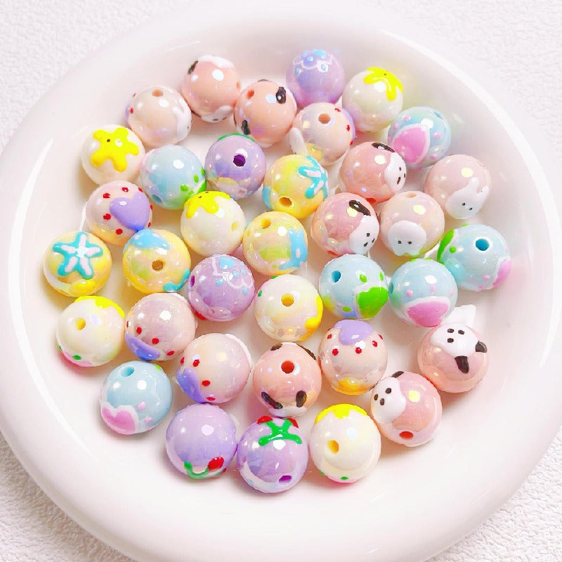 5pcs 16mm Cartoon Round Acrylic Beads Hand-Painted for Jewelry Making 12