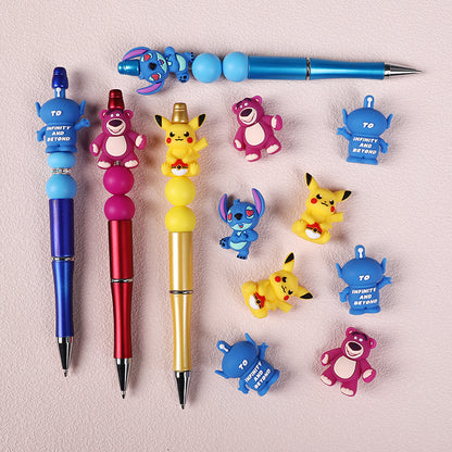 20Pcs Silicone 3D Focal Beads Yellow Mouse Round Cheeks Lightning Tail Blue Alien Character Large Ears Purple Bear Lying Pose 10