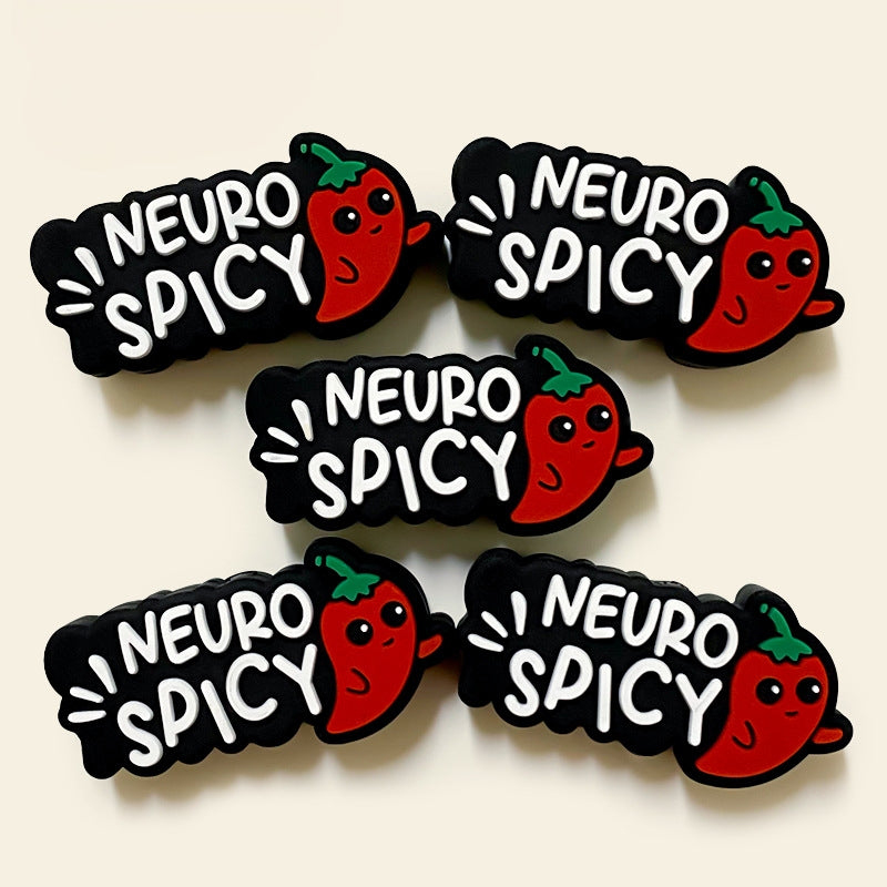 20pcs Silicone Focal Beads Chaotian Pepper with Printed Neuro Spicy Text