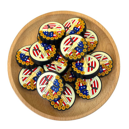 20pcs Silicone Focal Beads US Cow Skull with Sunflower Border 2