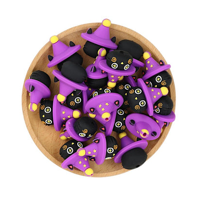 20Pcs Silicone 3D Focal Beads Halloween Black Imp Wearing Witch Hat 3