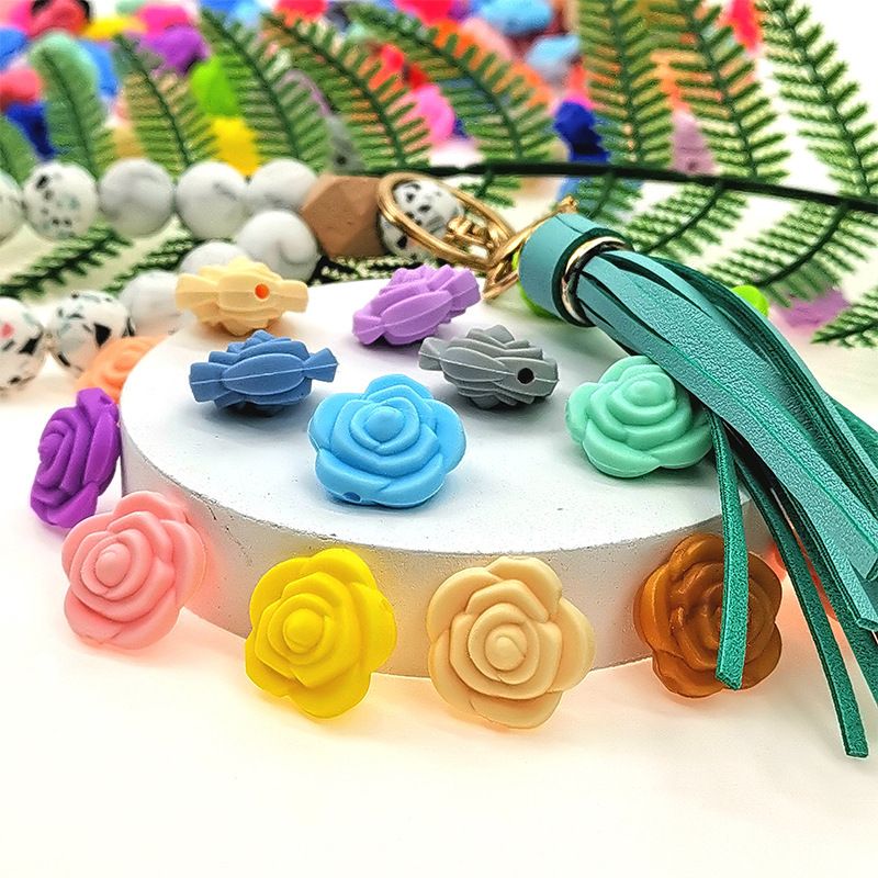 50pcs Silicone Focal Beads Rose Flower Double-Sided Design 3