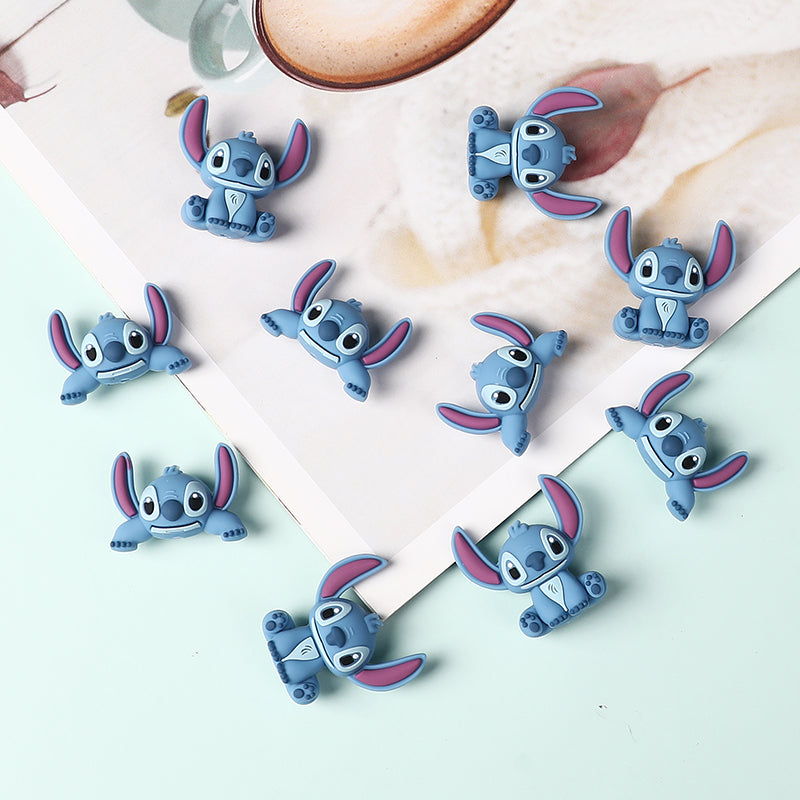 20Pcs Silicone 3D Focal Beads Blue Alien Character Large Ears Half-Lying Posture 3
