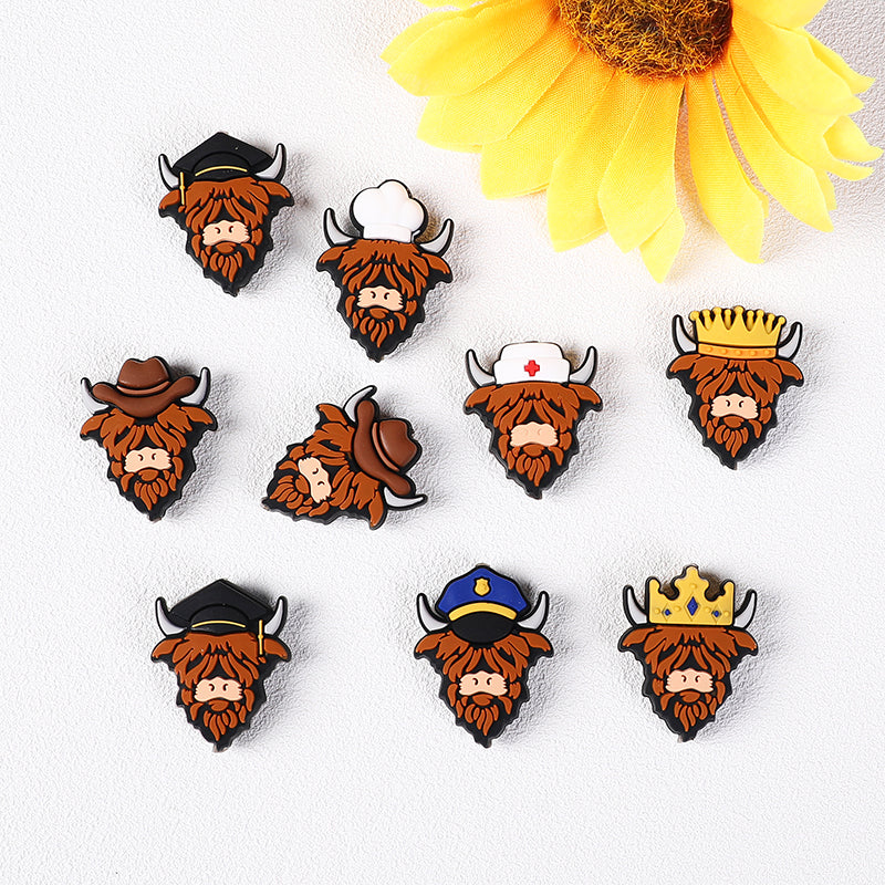 Silicone Focal Beads Seven Professions Highland Cattle Front Facing 9