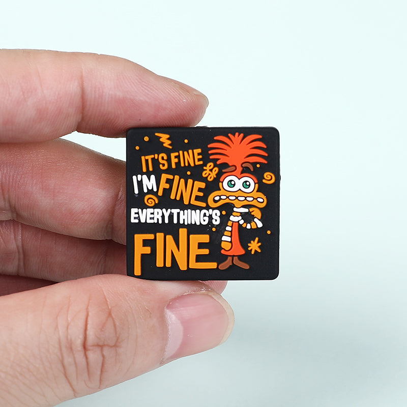 Silicone Focal Beads Mouse Character Front Facing with Text I'm Fine 6