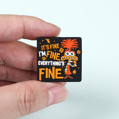 Silicone Focal Beads Mouse Character Front Facing with Text I'm Fine 6
