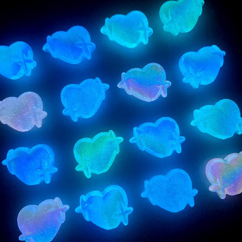 50pcs 14x20mm UV Finish Light In The Dark Heart Star Acrylic Beads 3