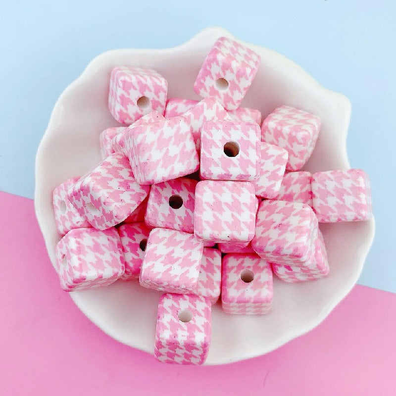 10pcs 16mm Houndstooth Pattern Square Acrylic Beads Jewelry Making 8