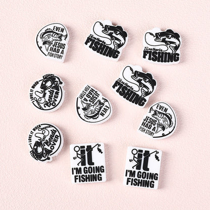 20Pcs Silicone Focal Beads Fishing Theme Printed Text Designs 2