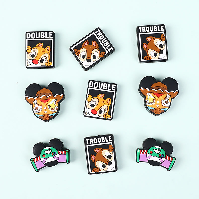 20Pcs Silicone Focal Beads Round Ear Mouse Character with Cowboy Hat and Space Helmet 2